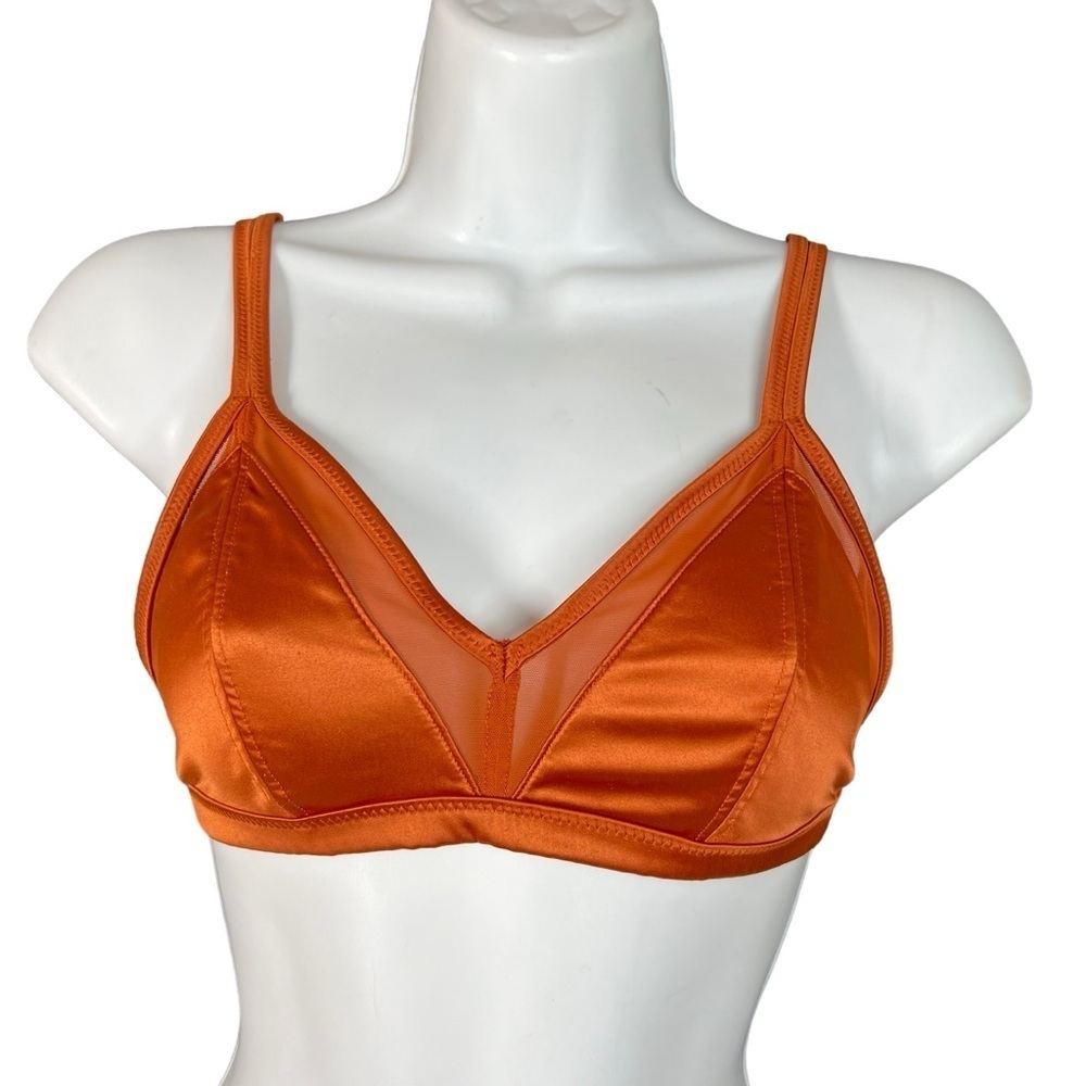 Aerie Persimmon Satin Mesh Bralette Wirefree Triangle Bra Size S